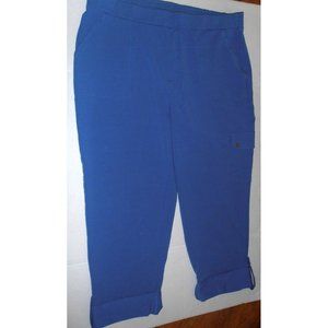 QVC Susan Graver Royal Blue Cotton Spandex Cuffed Pants Side Pocket Sz Large